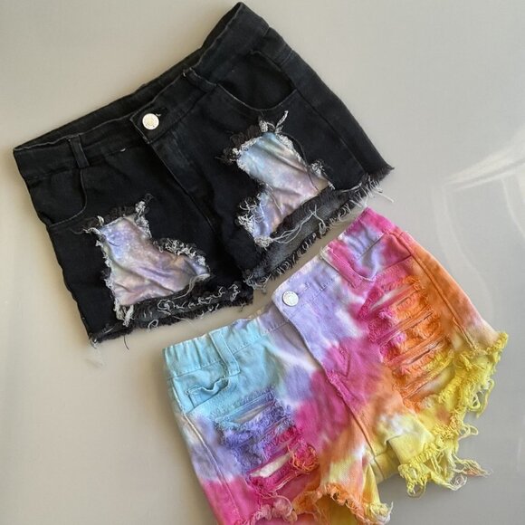 TYE DYE &  BLACK DISTRESSED  GIRLS SHORTS - Picture 9 of 9